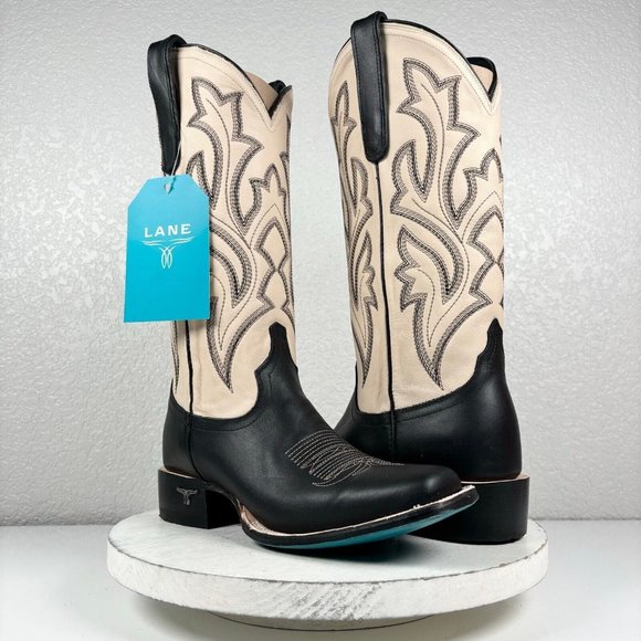 Lane Boots Shoes - NEW Lane Saratoga Black Square Toe Cowboy Boots Womens 8.5 Leather Western Wear